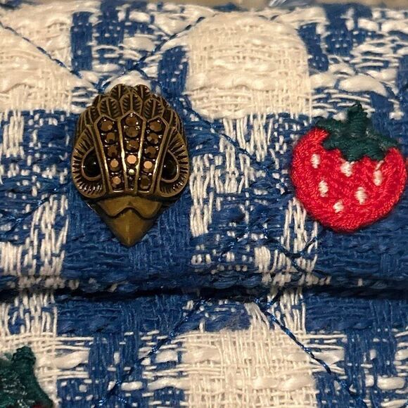 Kurt Geiger Mini Handle Kensington Bag Blue Tweed Plaid Strawberry Print Kawaii - Picture 11 of 14